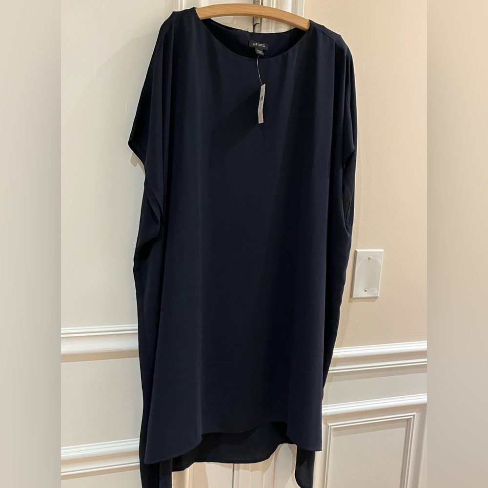J Jill Wearever Collection Tunic Dress Blue Sheer Minimalist Preppy sz sp navy